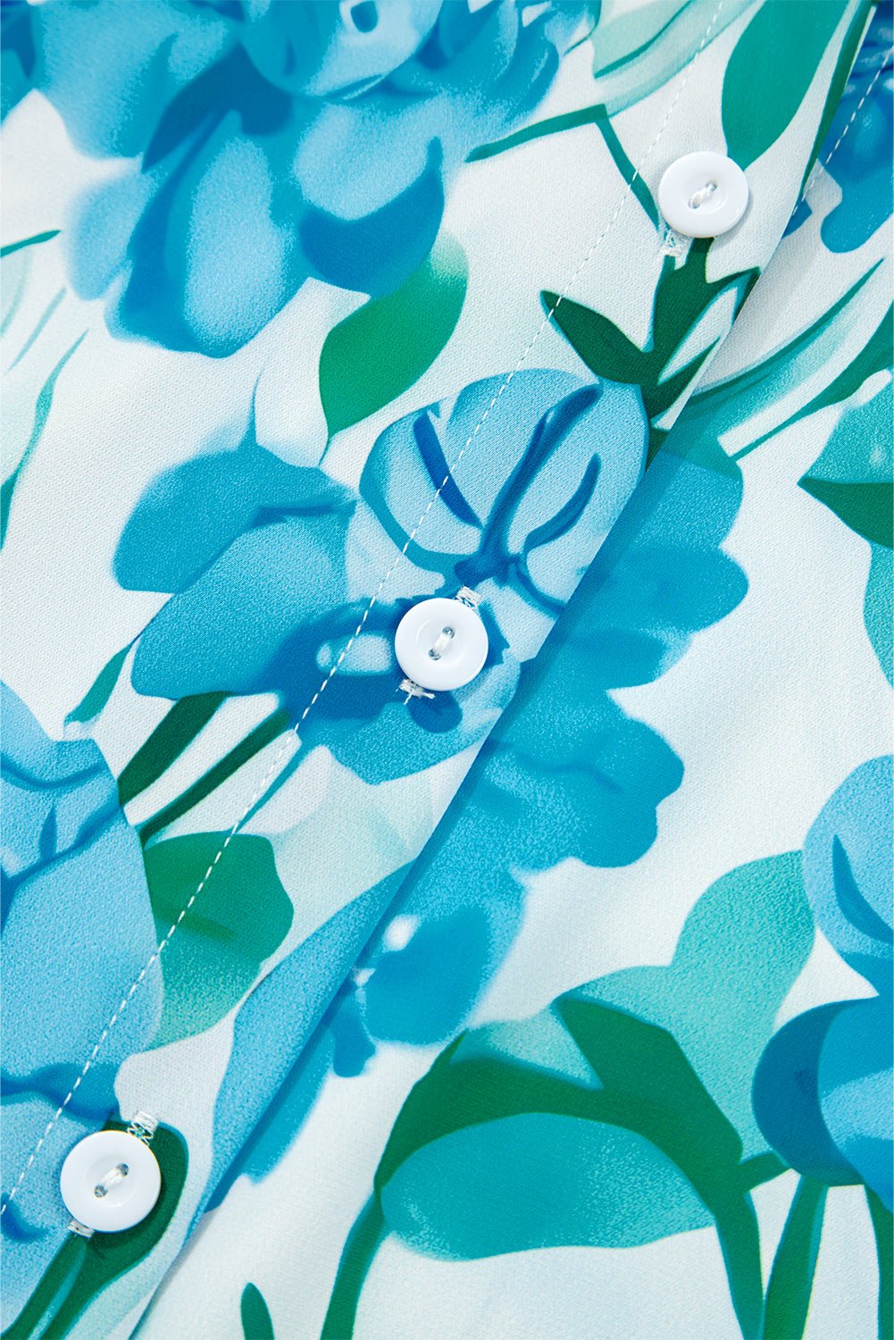 Green Floral Print Stand Neck Puff Sleeve Shirt - MAD RUFFI