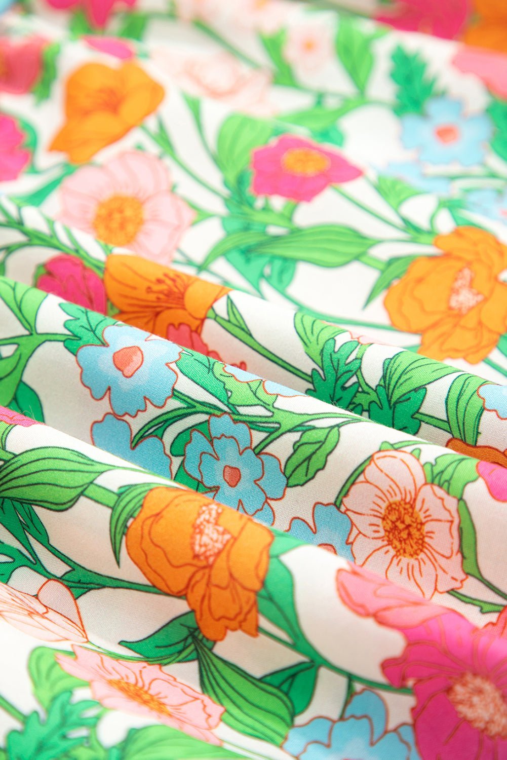 Green Floral Print Striped Trim Puff Sleeve Babydoll Blouse - MAD RUFFI