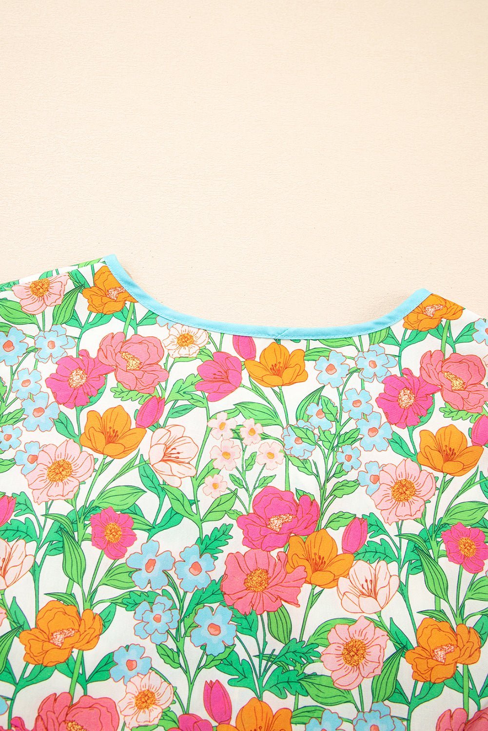 Green Floral Print Striped Trim Puff Sleeve Babydoll Blouse - MAD RUFFI