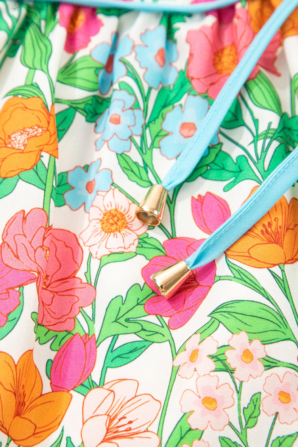 Green Floral Print Striped Trim Puff Sleeve Babydoll Blouse - MAD RUFFI