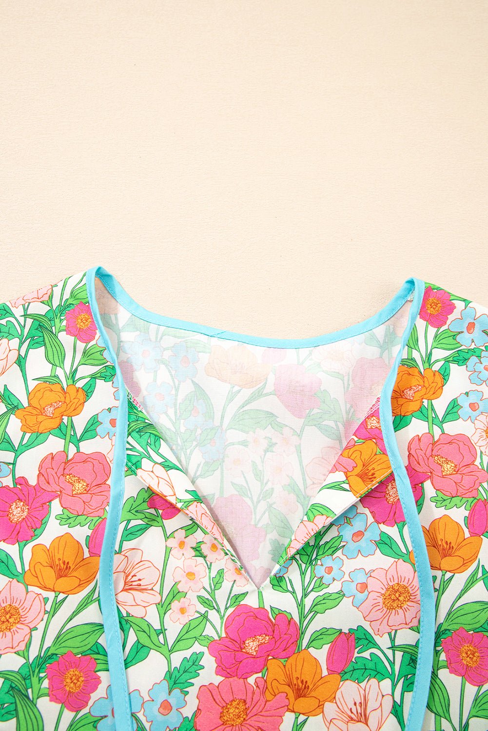 Green Floral Print Striped Trim Puff Sleeve Babydoll Blouse - MAD RUFFI