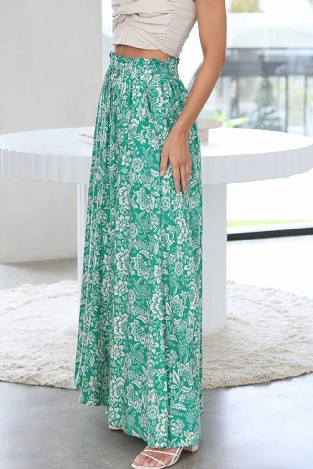 green floral print tie waist wide leg pants - MAD RUFFI
