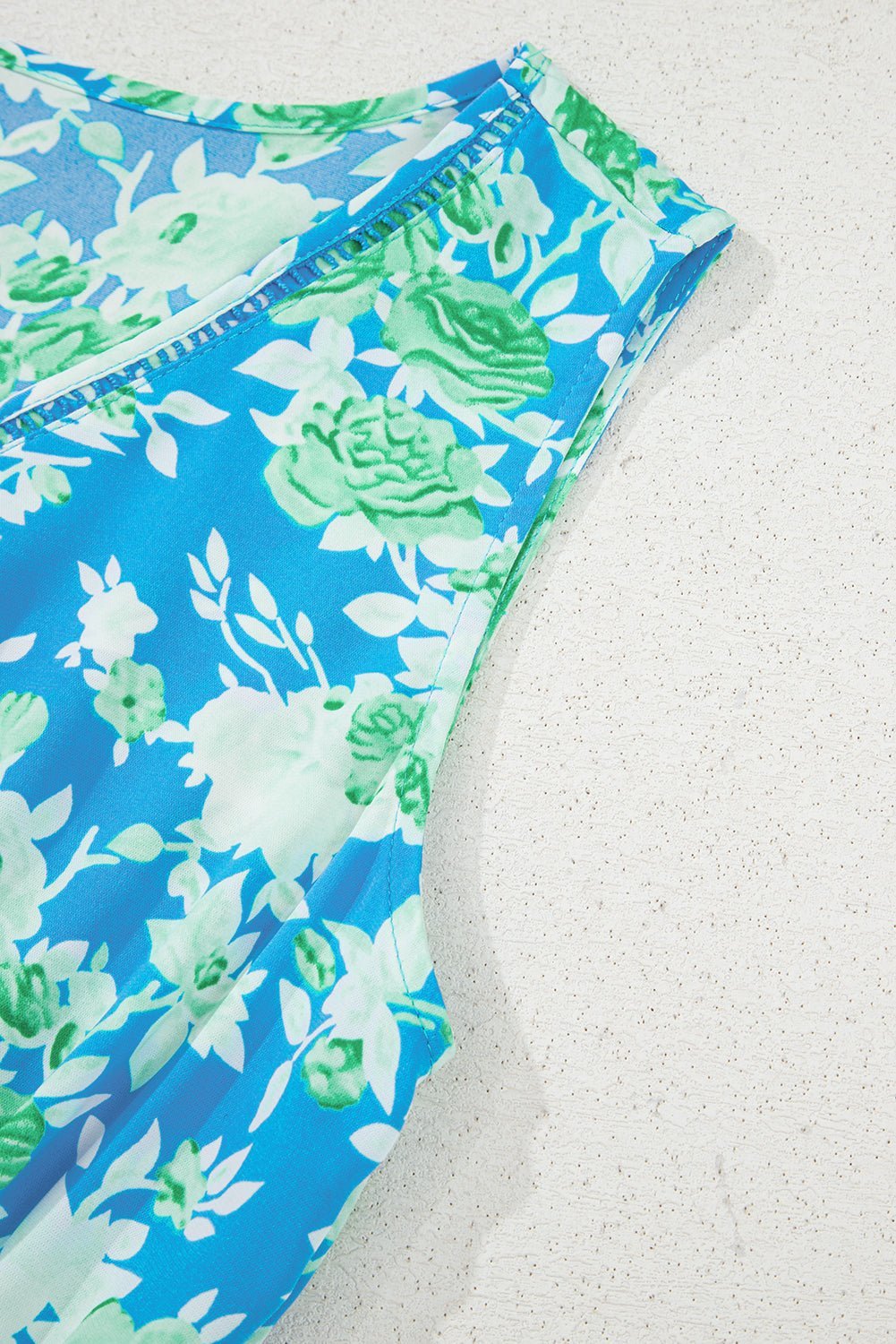 Green Floral Print Trimmed V Neck Sleeveless Vacation Dress - MAD RUFFI