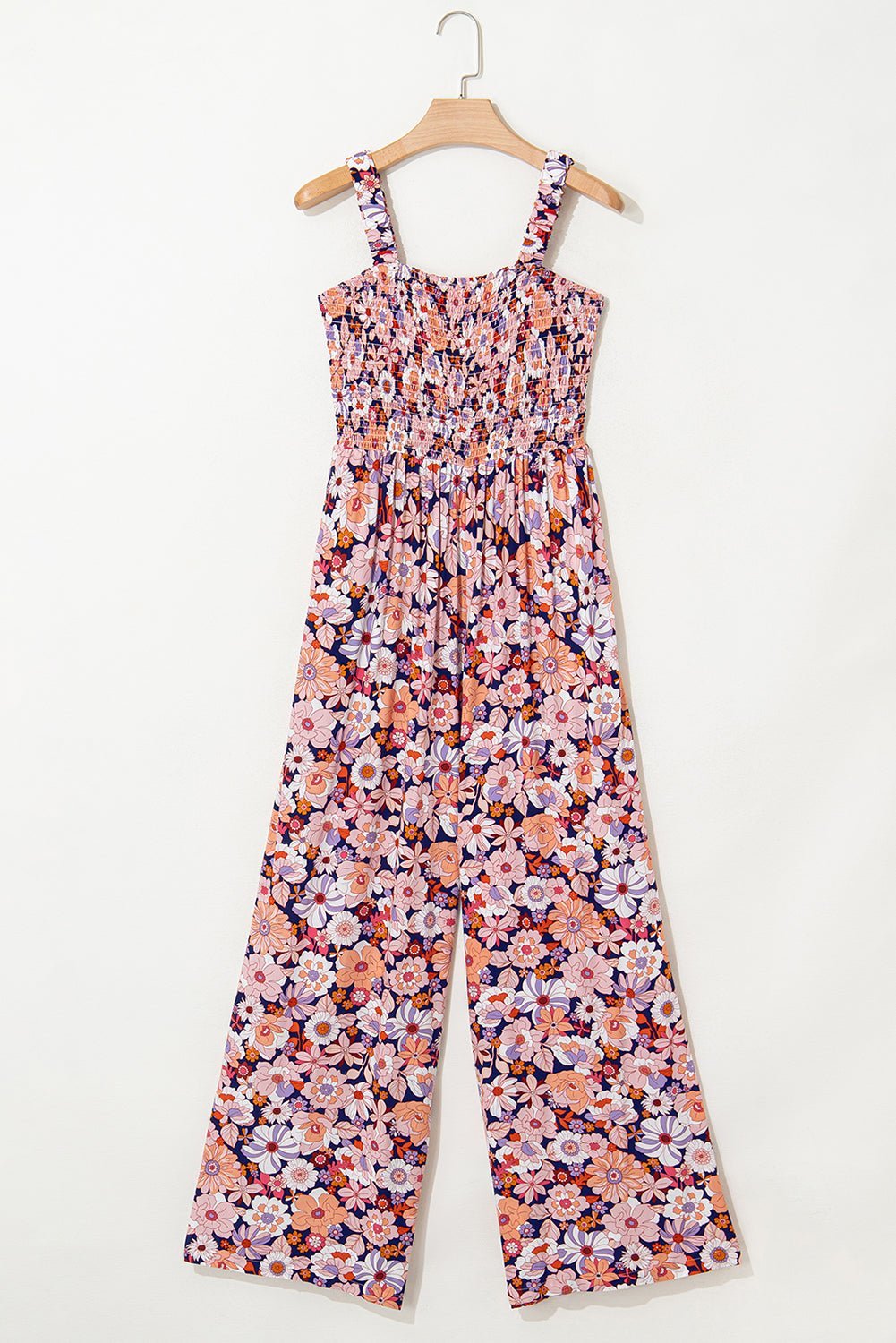 Green Floral Square Neckline Stretch High Waist Jumpsuit - MAD RUFFI