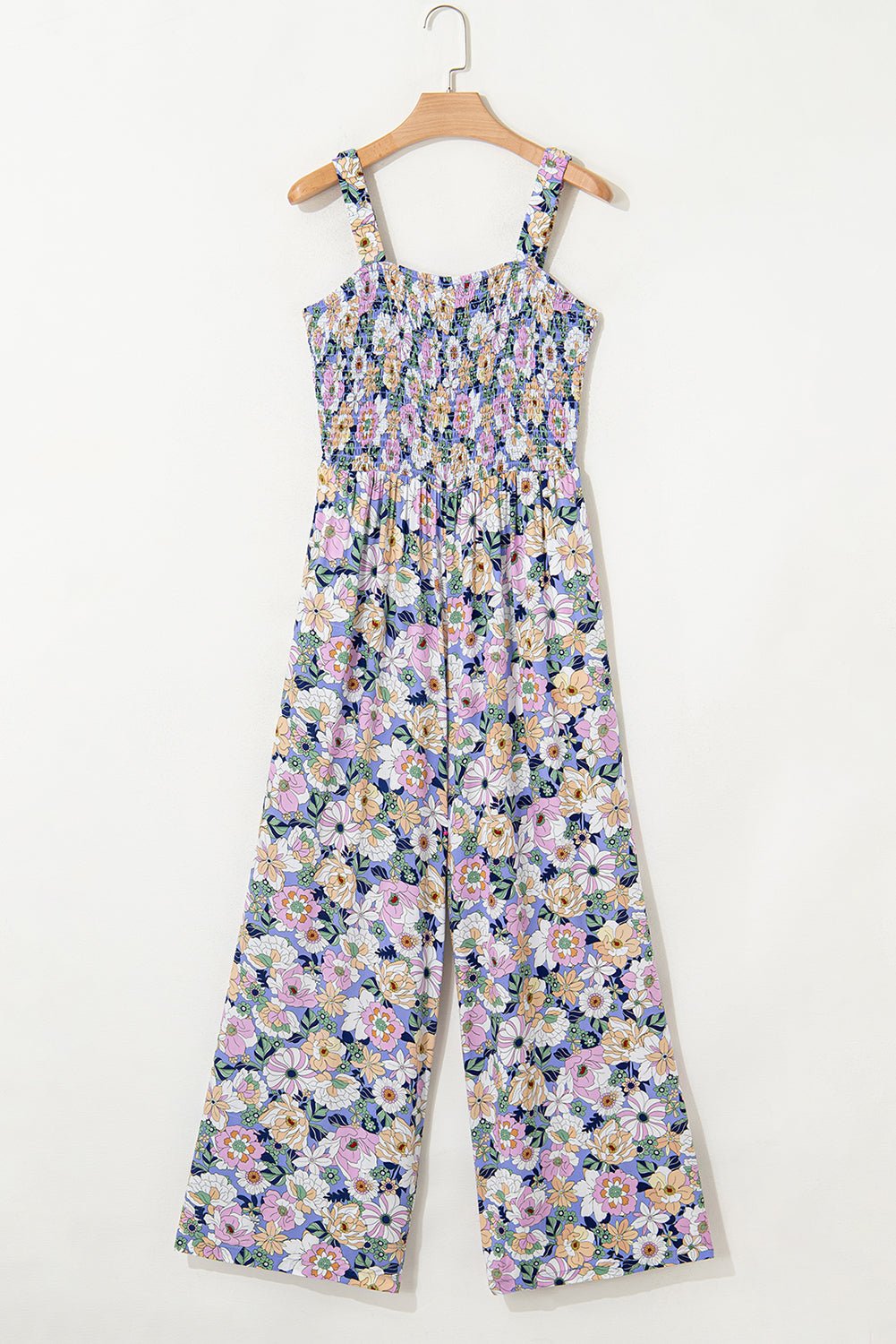 Green Floral Square Neckline Stretch High Waist Jumpsuit - MAD RUFFI