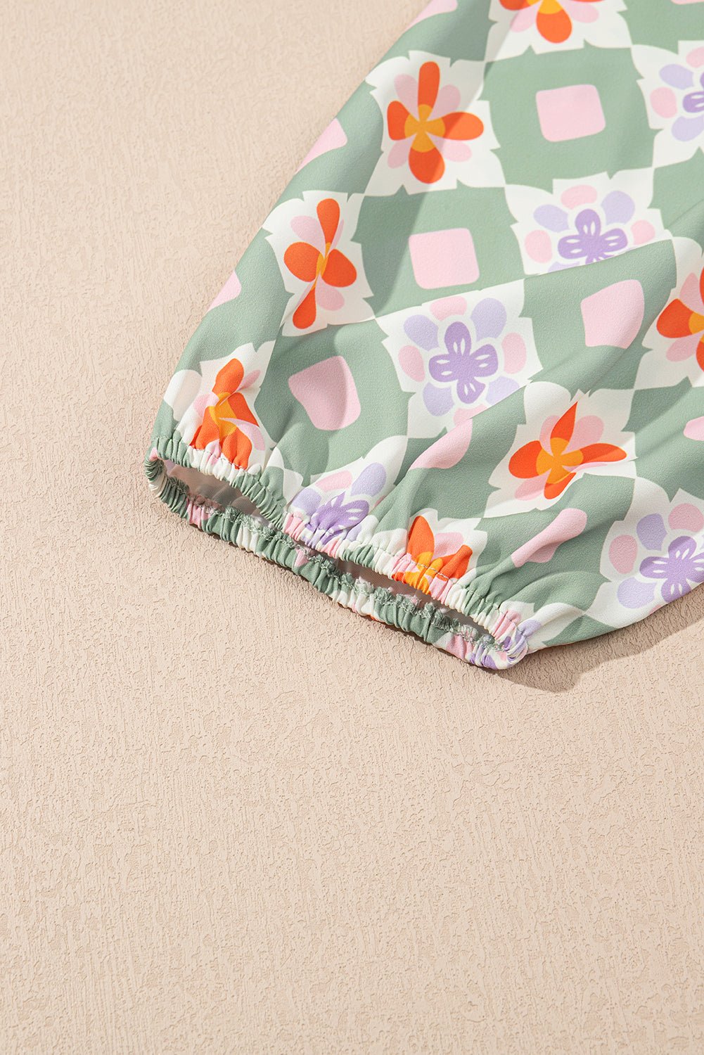 Green Geometric Floral Print 3/4 Sleeve Notched Neck Mini Dress - MAD RUFFI