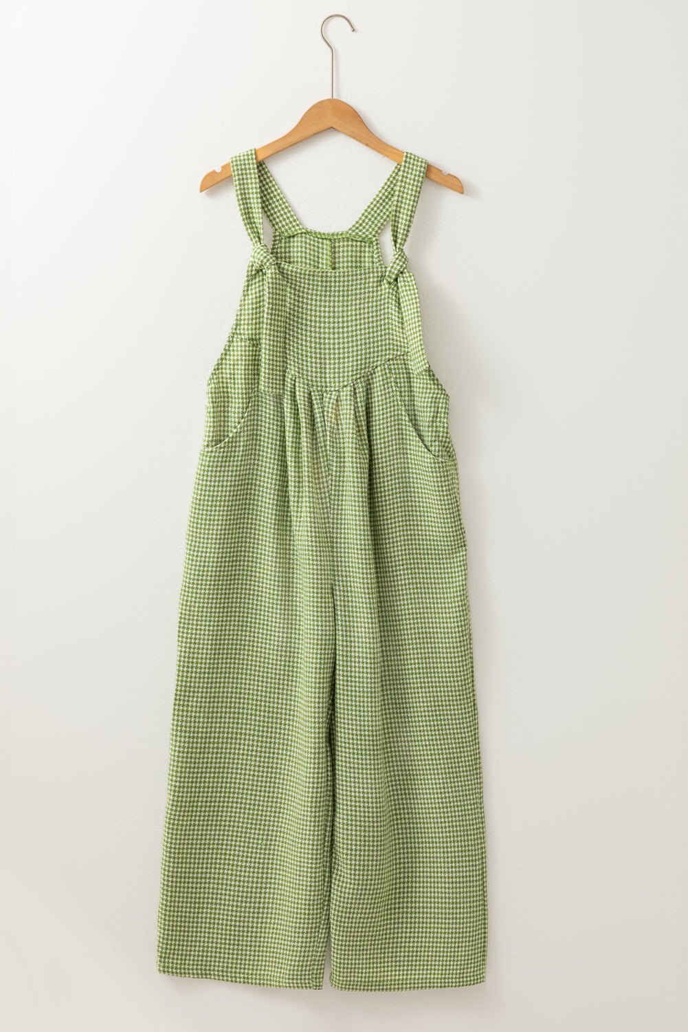 Green Gingham Wide Leg Pockets Loose Overall - MAD RUFFI