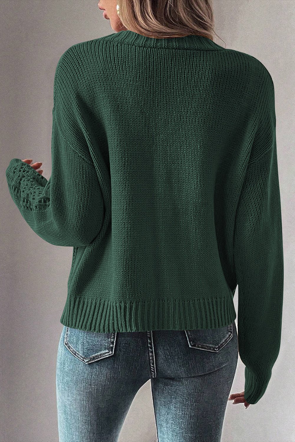 Green Hollow Knit Drop Shoulder Cardigan - MAD RUFFI