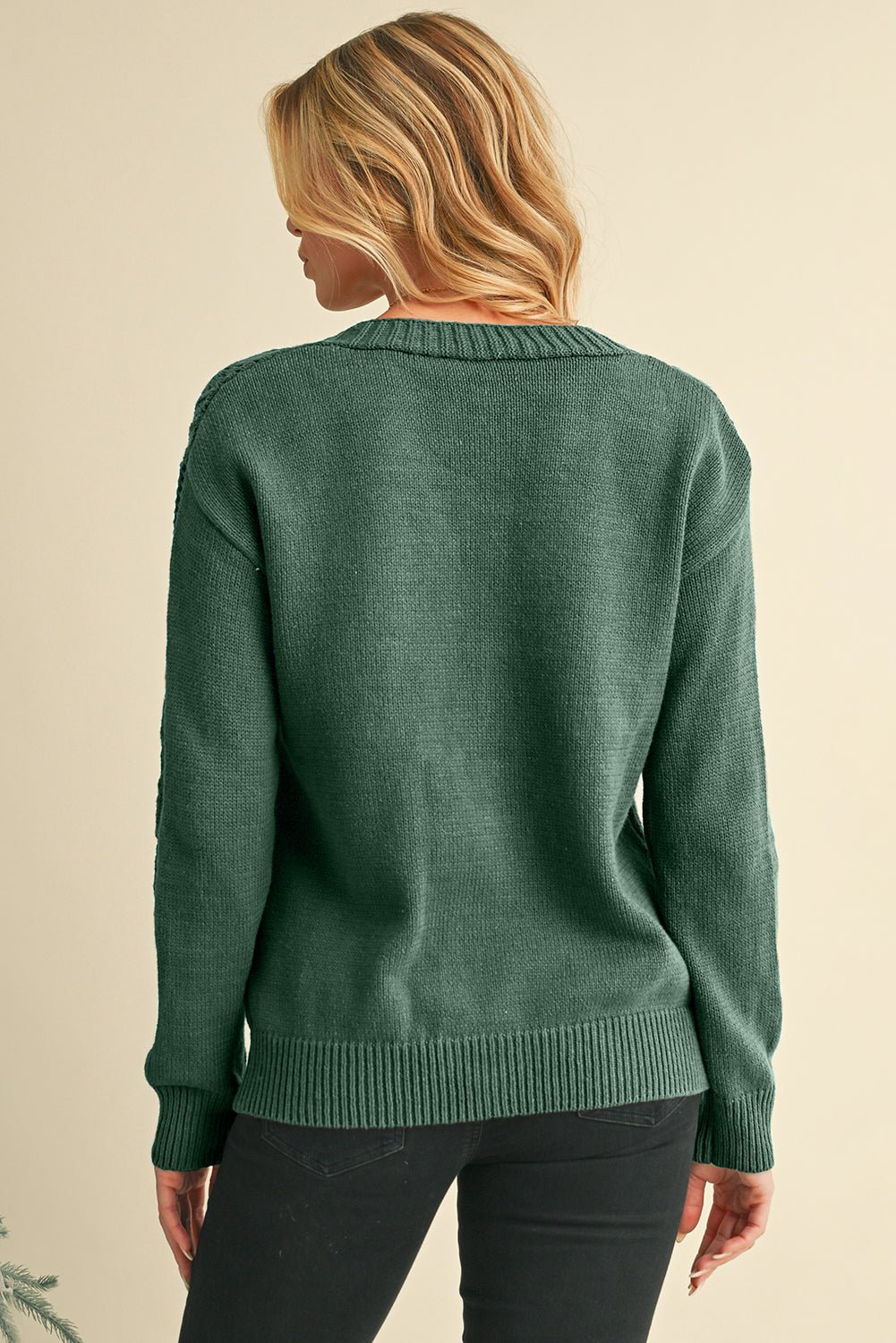 Green Hollow Knit Drop Shoulder Cardigan - MAD RUFFI