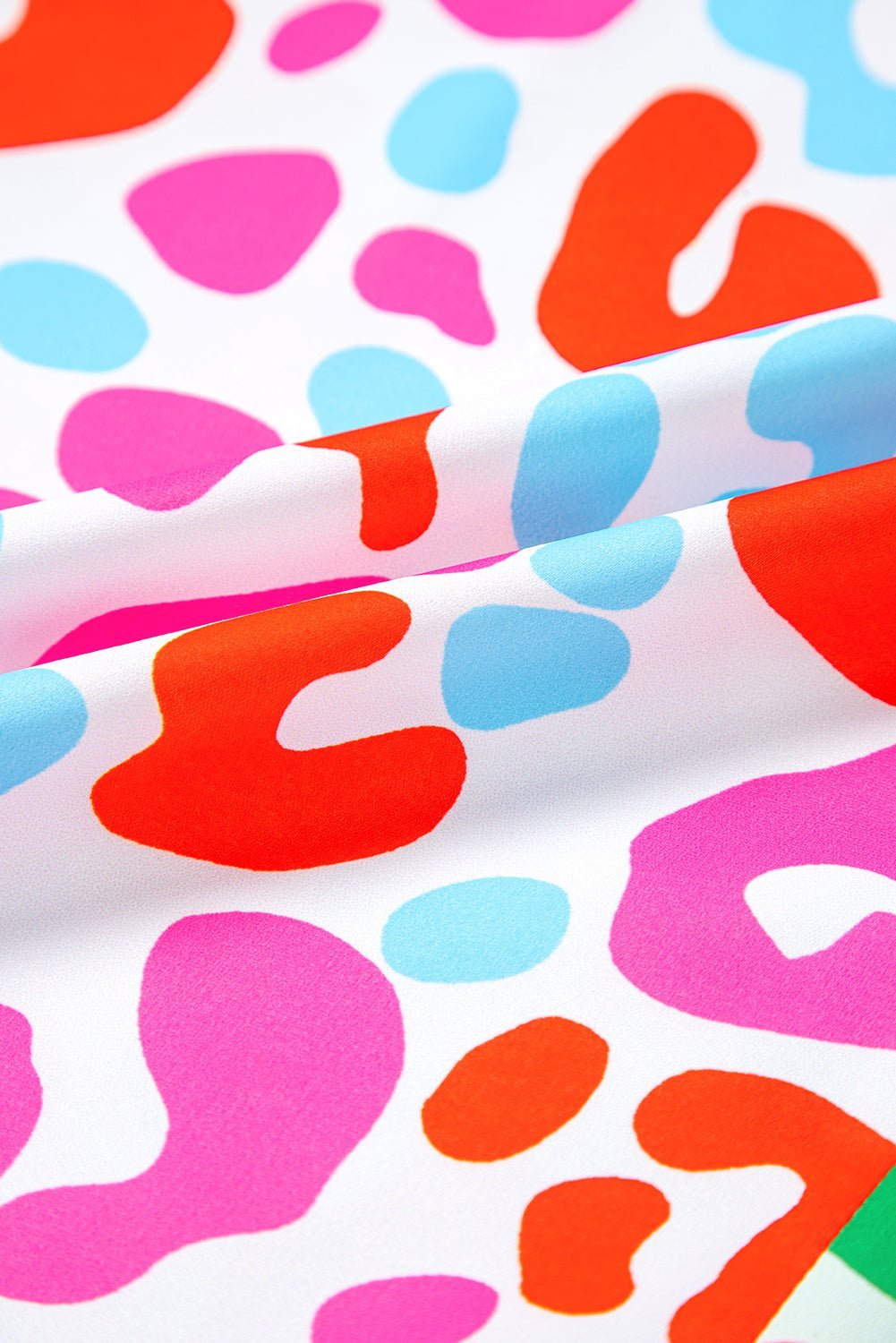 Green Leopard Print Patchwork V Neck Short Sleeve Blouse - MAD RUFFI