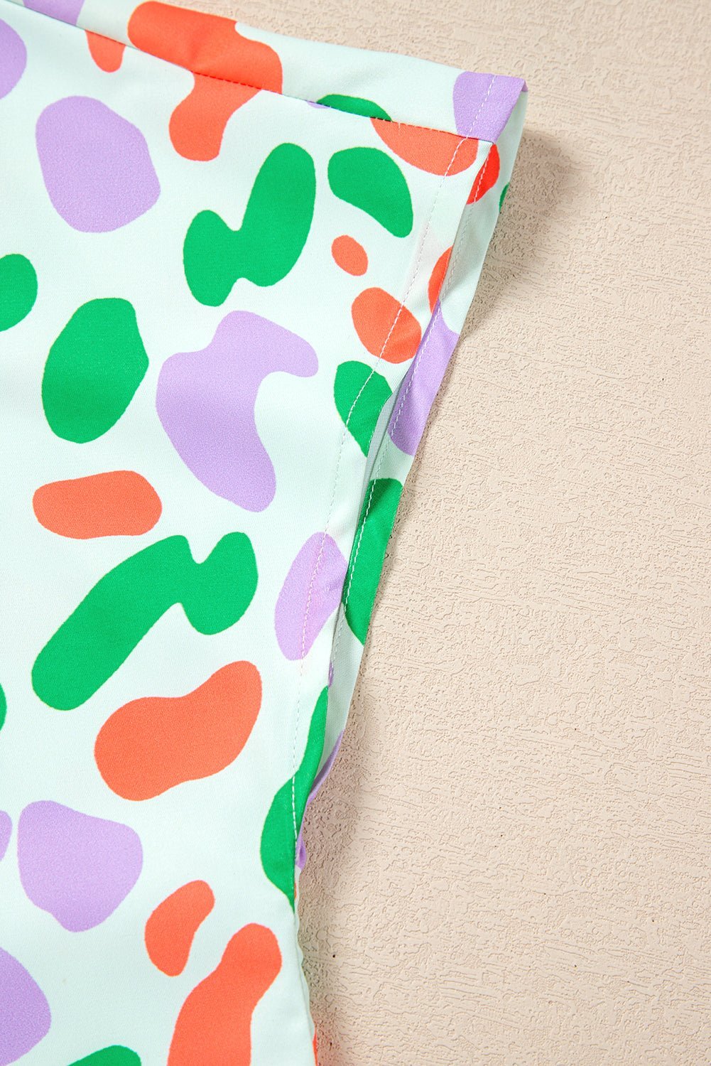 Green Leopard Print Patchwork V Neck Short Sleeve Blouse - MAD RUFFI