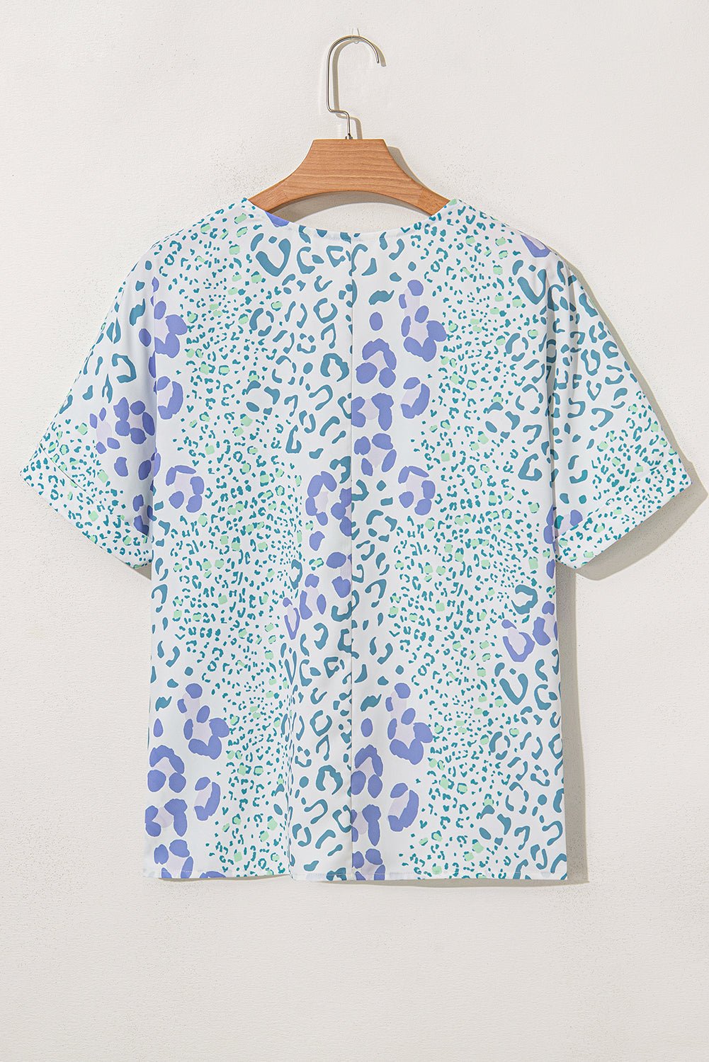 Green Leopard Print V Neck Short Sleeve Blouse - MAD RUFFI