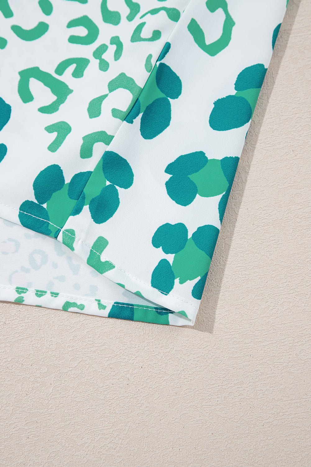 Green Leopard Print V Neck Short Sleeve Blouse - MAD RUFFI