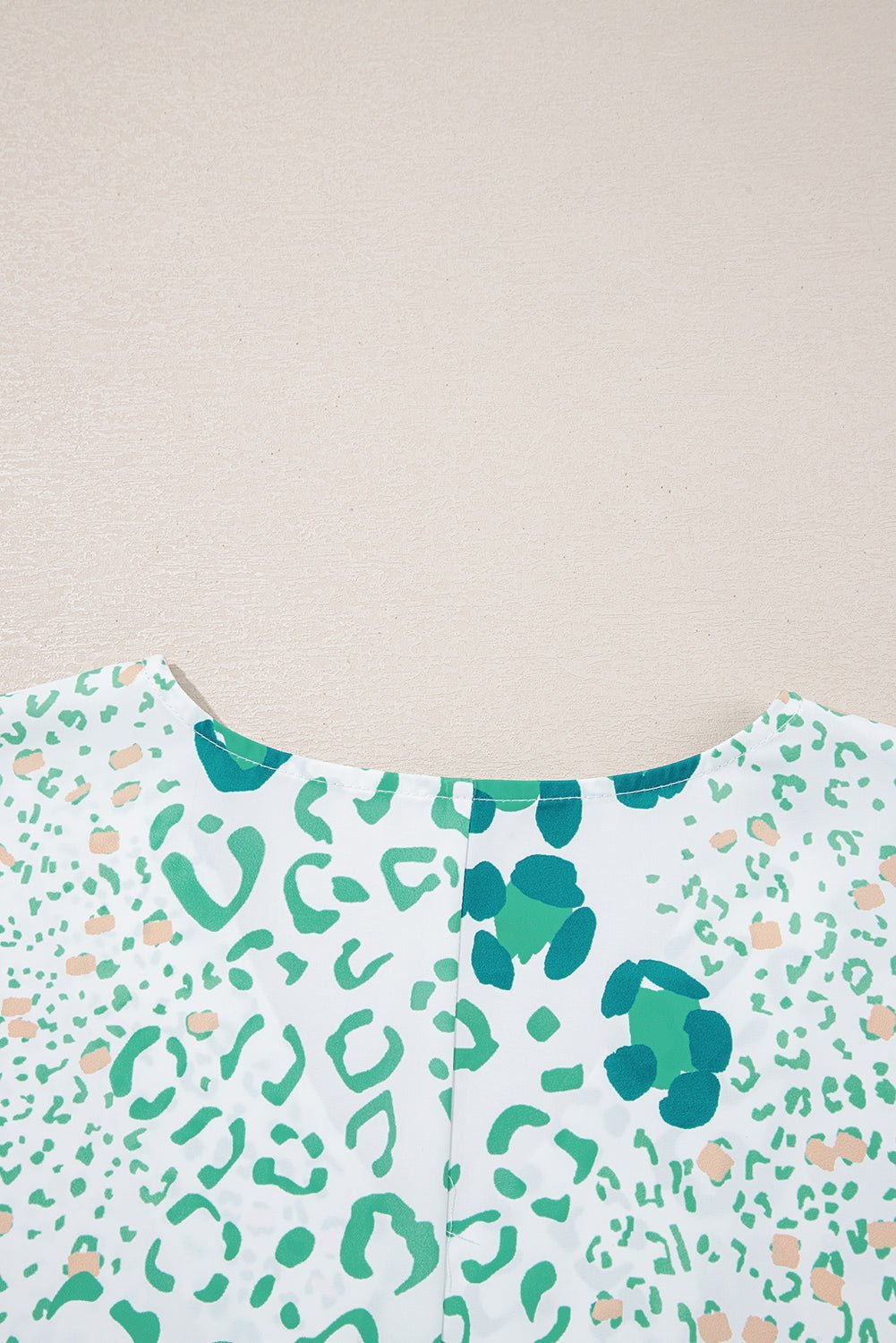 Green Leopard Print V Neck Short Sleeve Blouse - MAD RUFFI