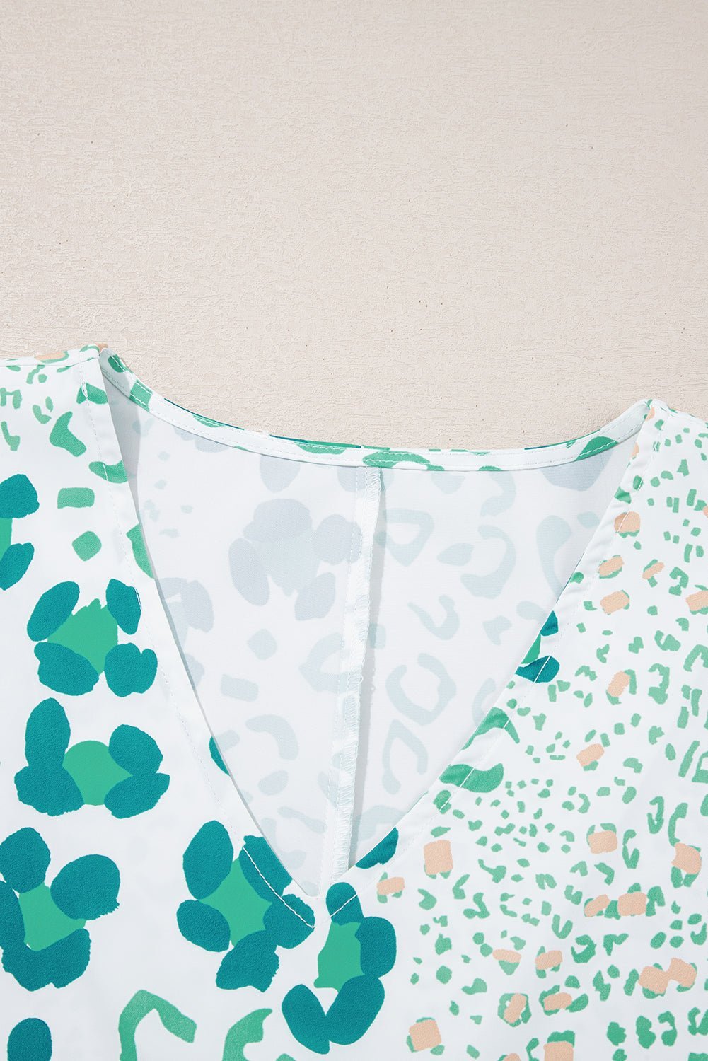 Green Leopard Print V Neck Short Sleeve Blouse - MAD RUFFI