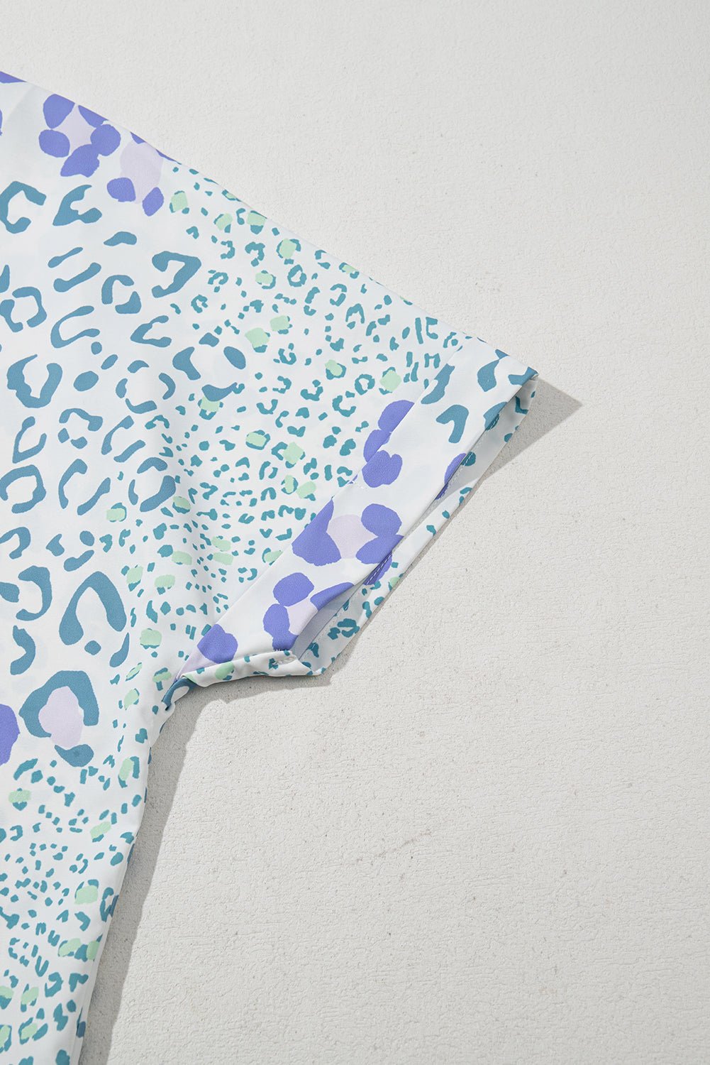 Green Leopard Print V Neck Short Sleeve Blouse - MAD RUFFI