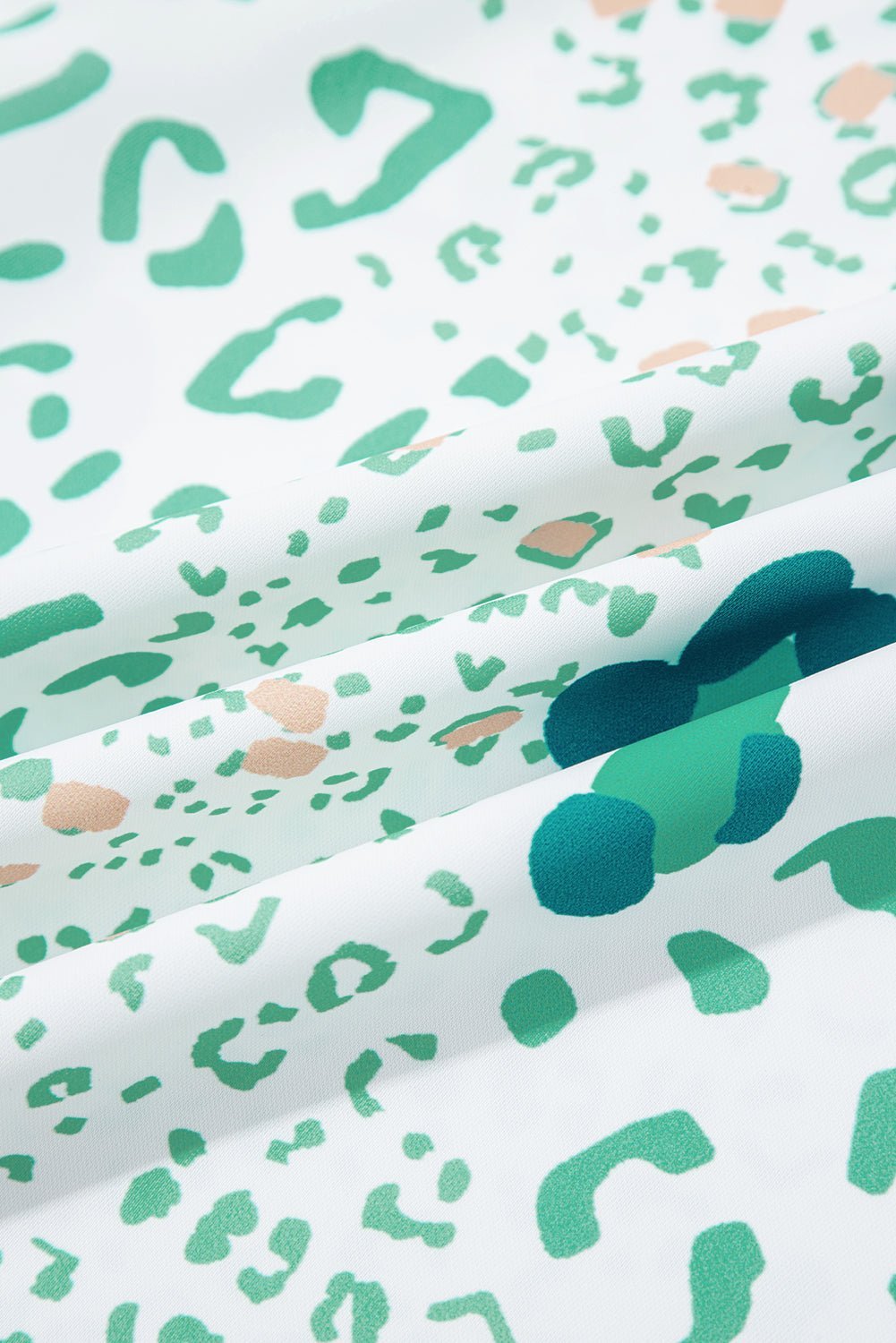 Green Leopard Print V Neck Short Sleeve Blouse - MAD RUFFI