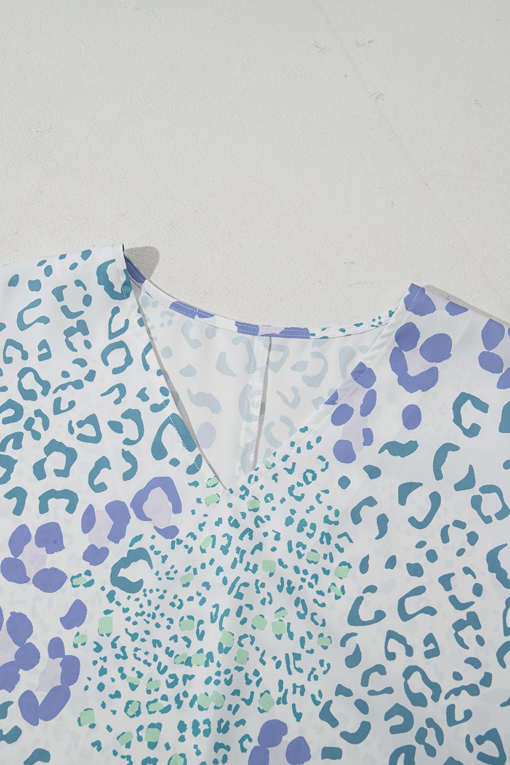 Green Leopard Print V Neck Short Sleeve Blouse - MAD RUFFI