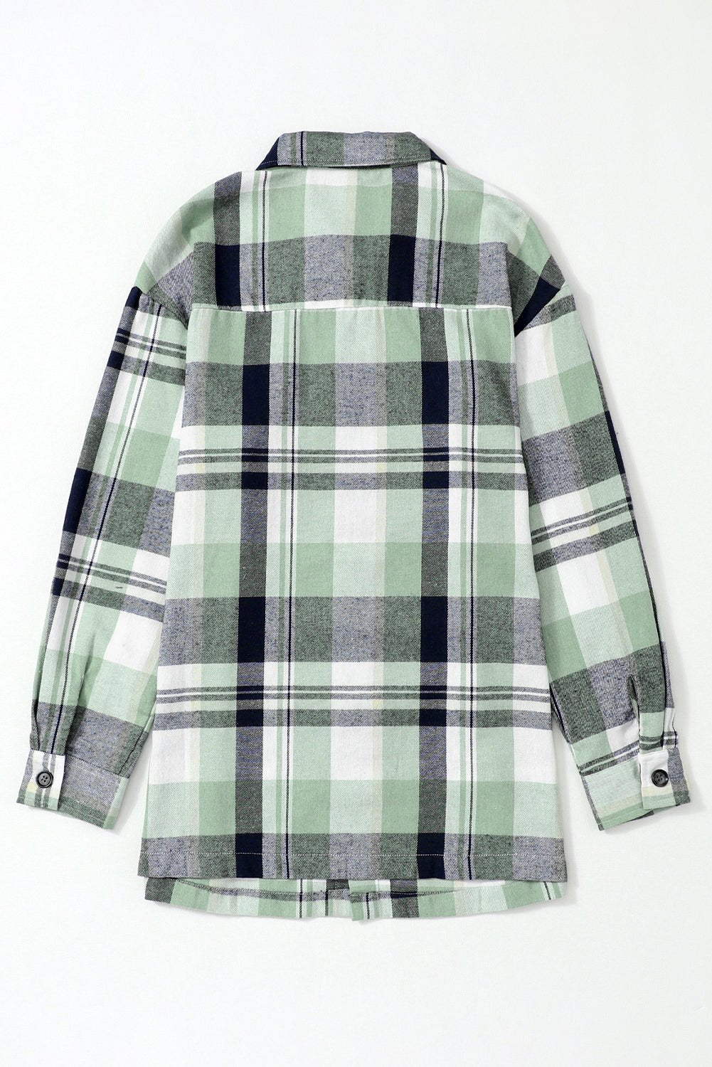 Green Long Sleeve Collared Button Up Flannel Shacket - MAD RUFFI