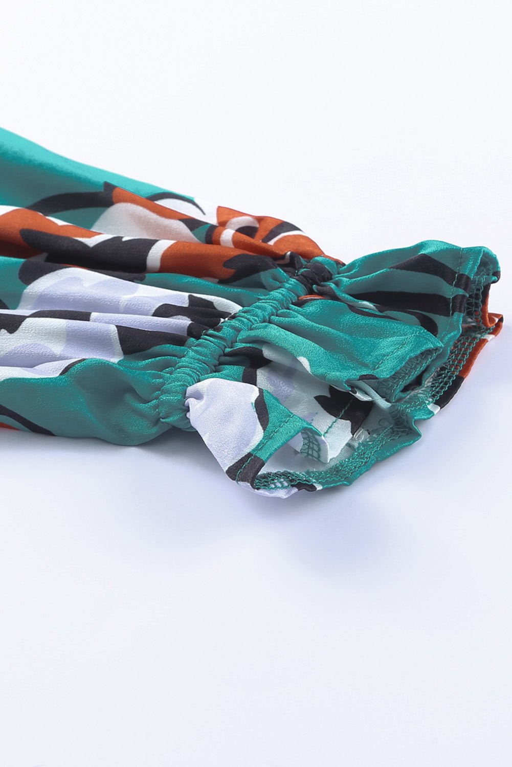 Green Mock Neck Top Floral Print Long Sleeve Silk Blouse - MAD RUFFI