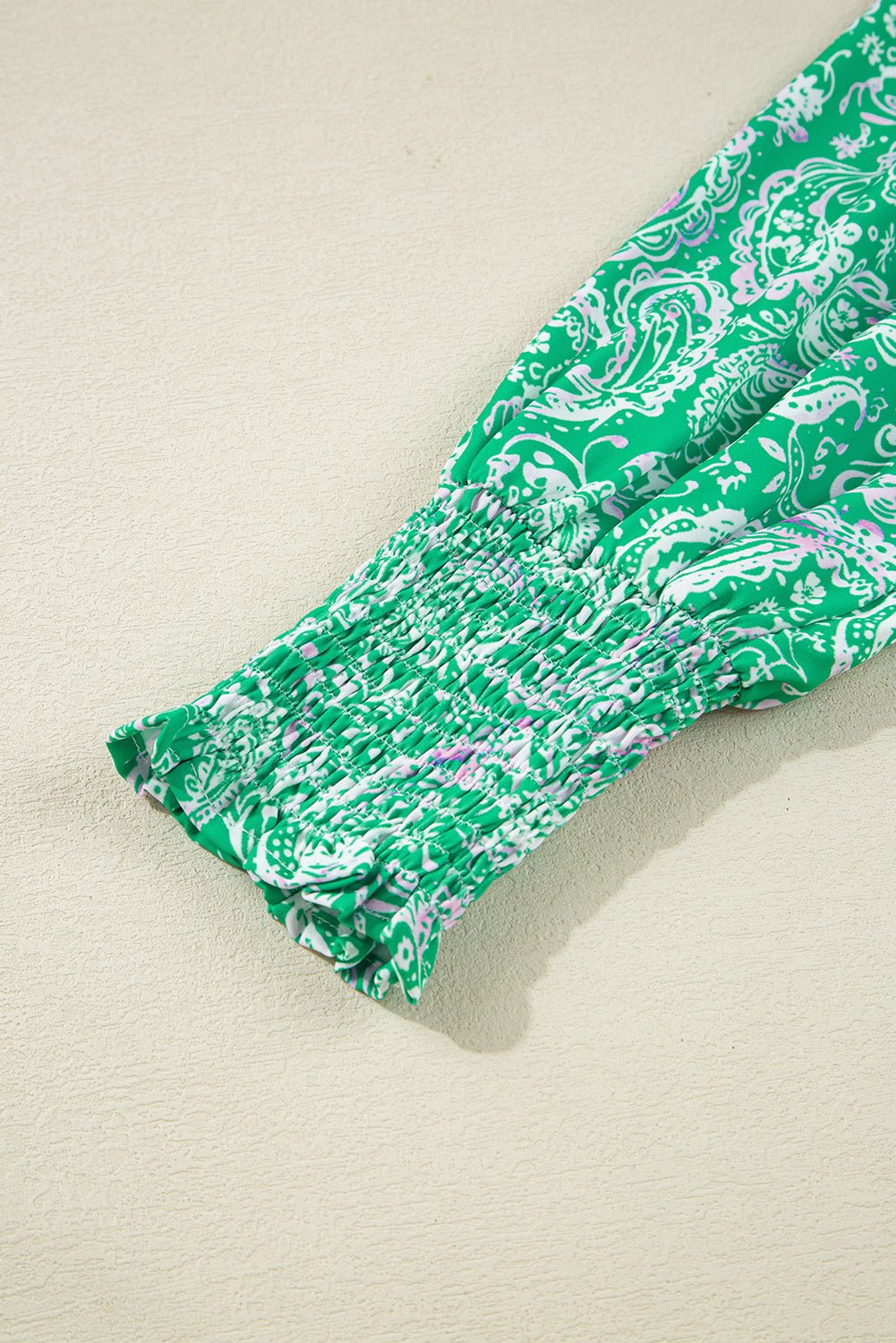 Green Paisley Print Long Sleeve Button Front Tied Waist Mini Dress - MAD RUFFI