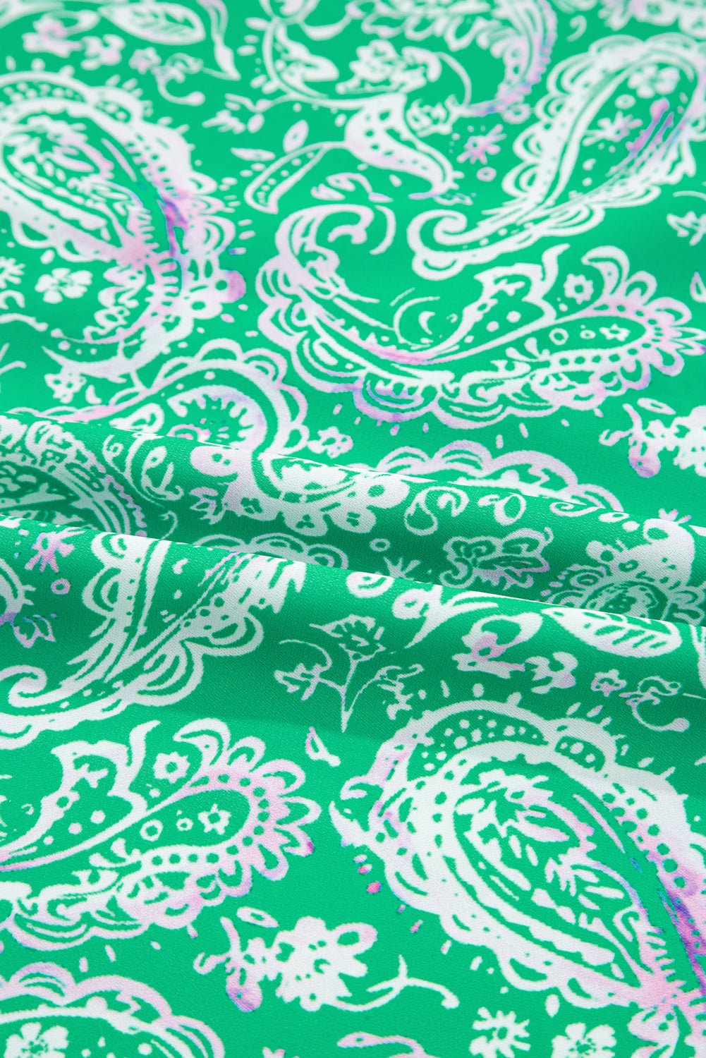 Green Paisley Print Long Sleeve Button Front Tied Waist Mini Dress - MAD RUFFI