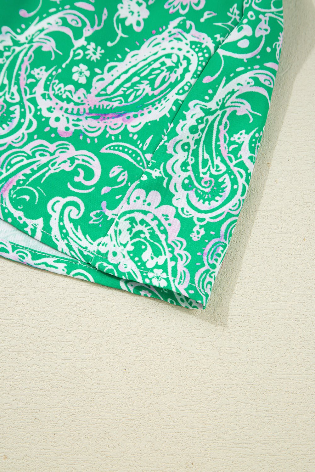 Green Paisley Print Long Sleeve Button Front Tied Waist Mini Dress - MAD RUFFI