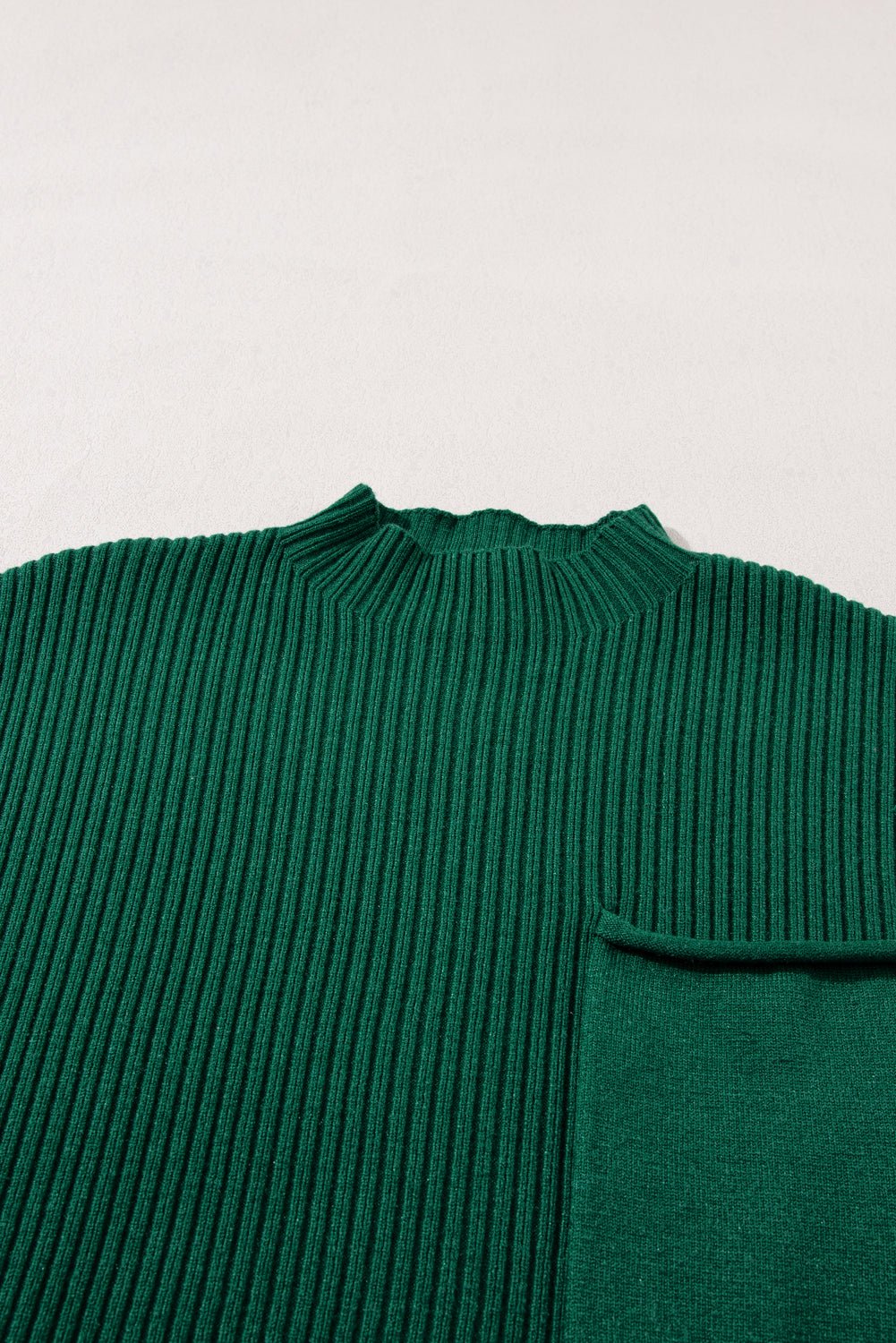 Green Patch Pocket Ribbed Knit Short Sleeve Sweater - MAD RUFFI
