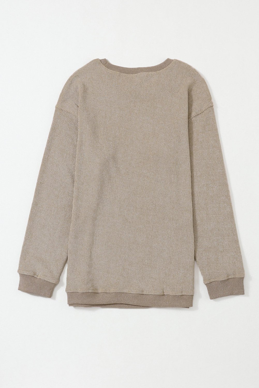 Green Ribbed Round Neck Drop Sleeve Pullover Sweatshirt - MAD RUFFI