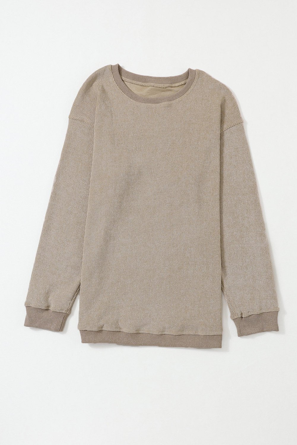Green Ribbed Round Neck Drop Sleeve Pullover Sweatshirt - MAD RUFFI