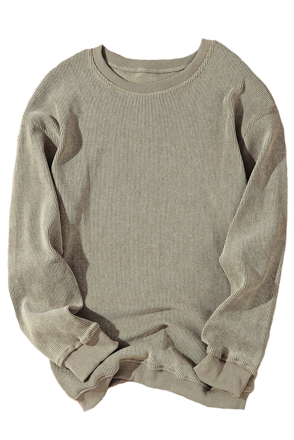 Green Ribbed Round Neck Drop Sleeve Pullover Sweatshirt - MAD RUFFI