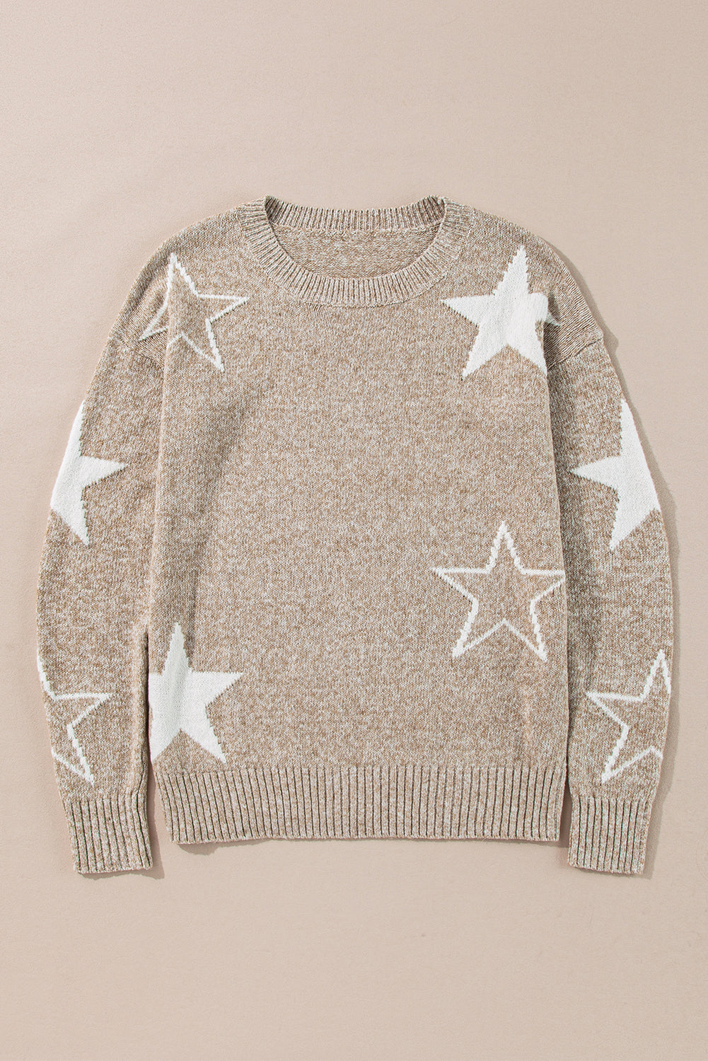 Green Star Pattern Drop Shoulder Knit Sweater - MAD RUFFI