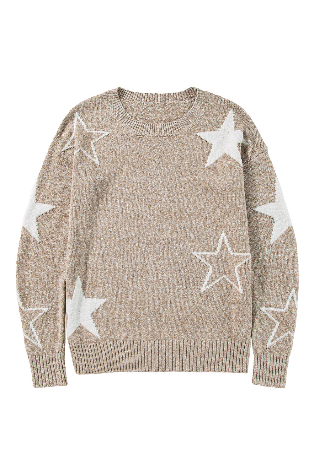 Green Star Pattern Drop Shoulder Knit Sweater - MAD RUFFI