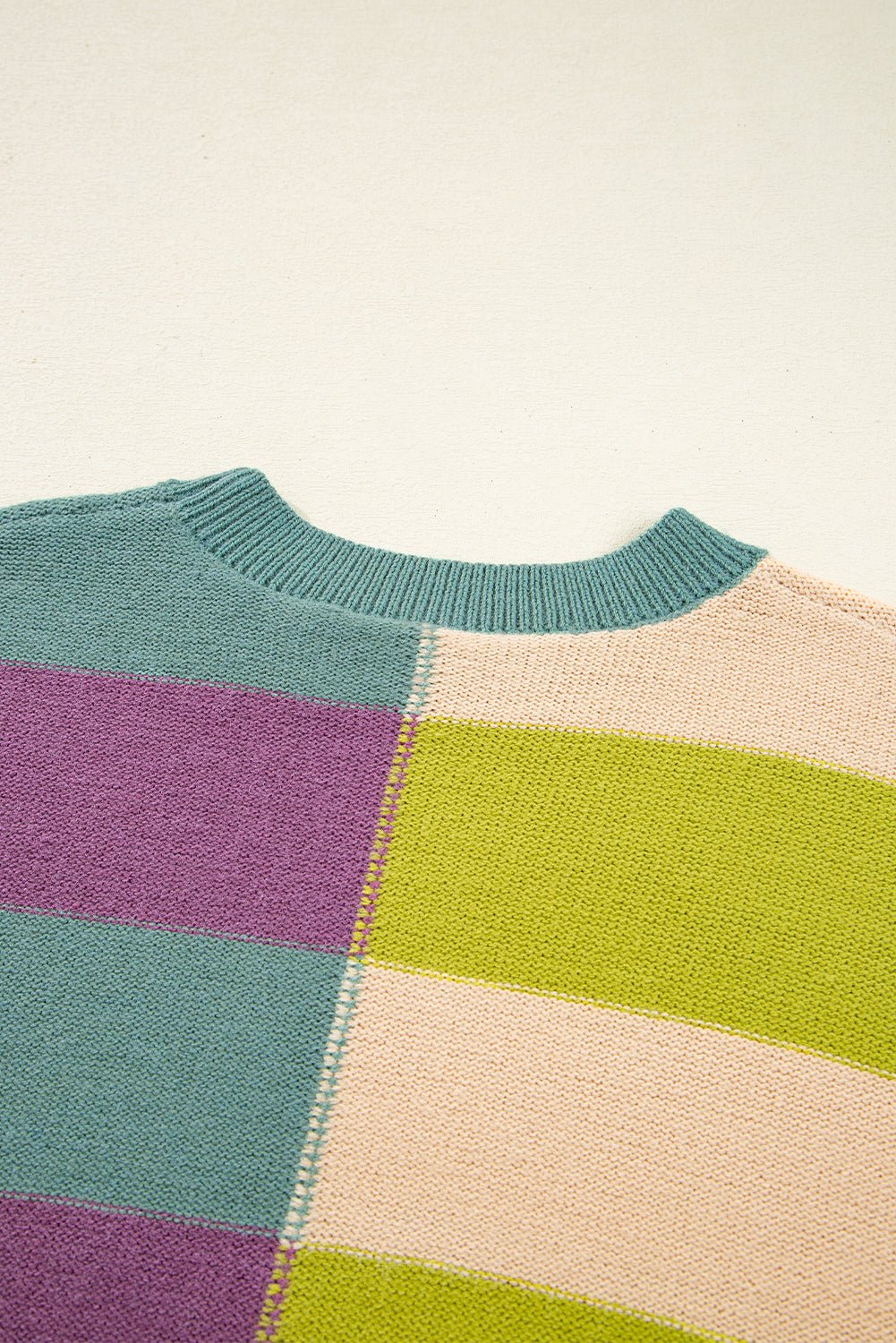 Green Stripe Colorblock Drop Shoulder Ribbed Edge Sweater - MAD RUFFI