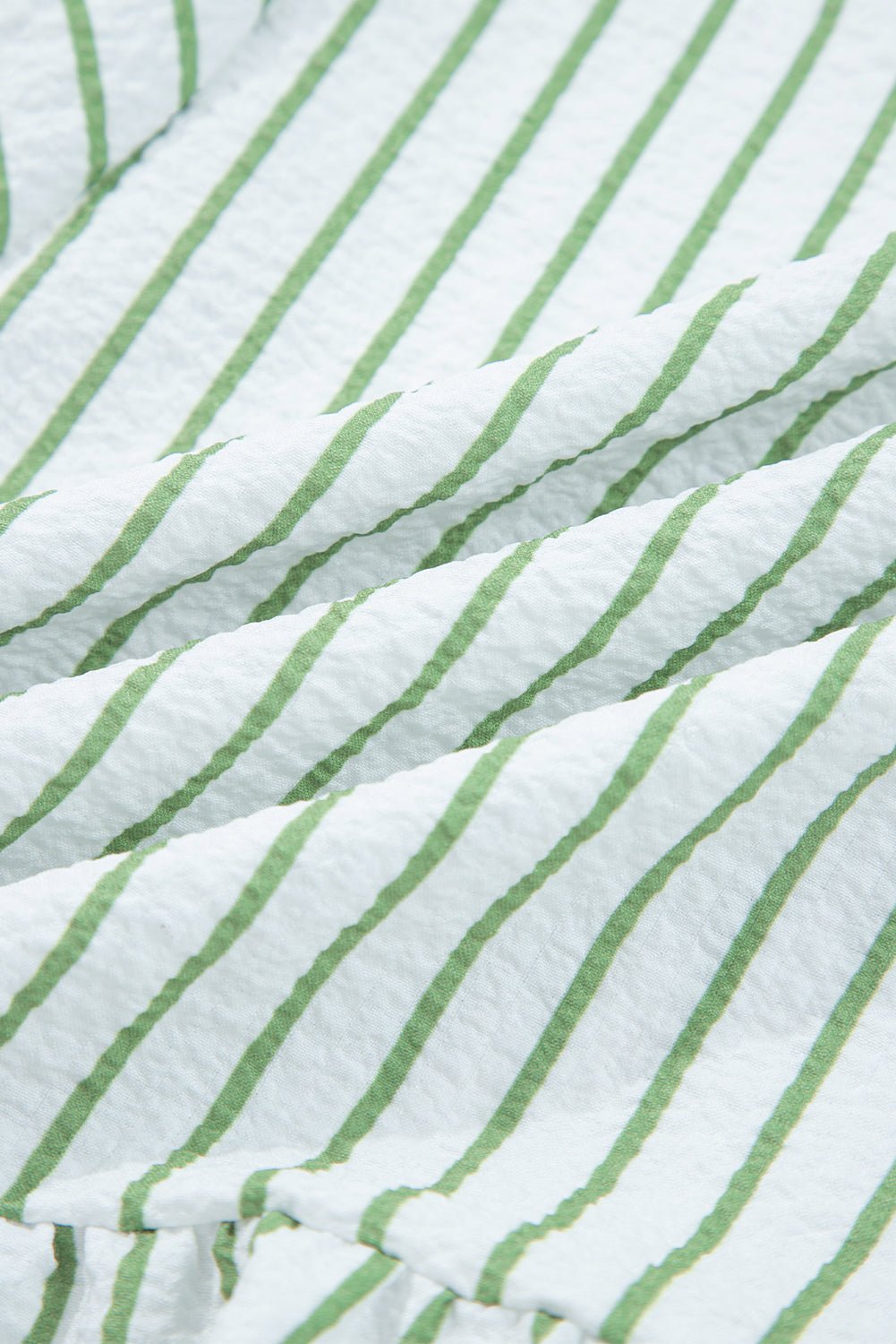 Green Stripe Flower Puff Sleeve Notch Neck Babydoll Blouse - MAD RUFFI