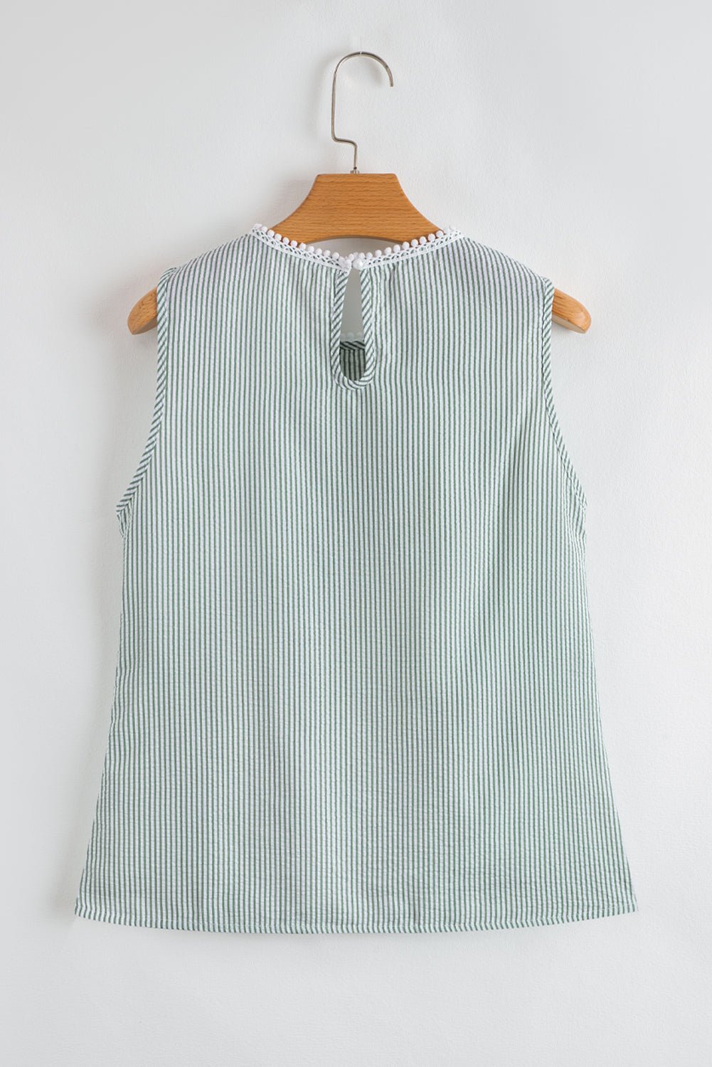 Green Stripe Lace Detail Crinkle Sleeveless Blouse - MAD RUFFI