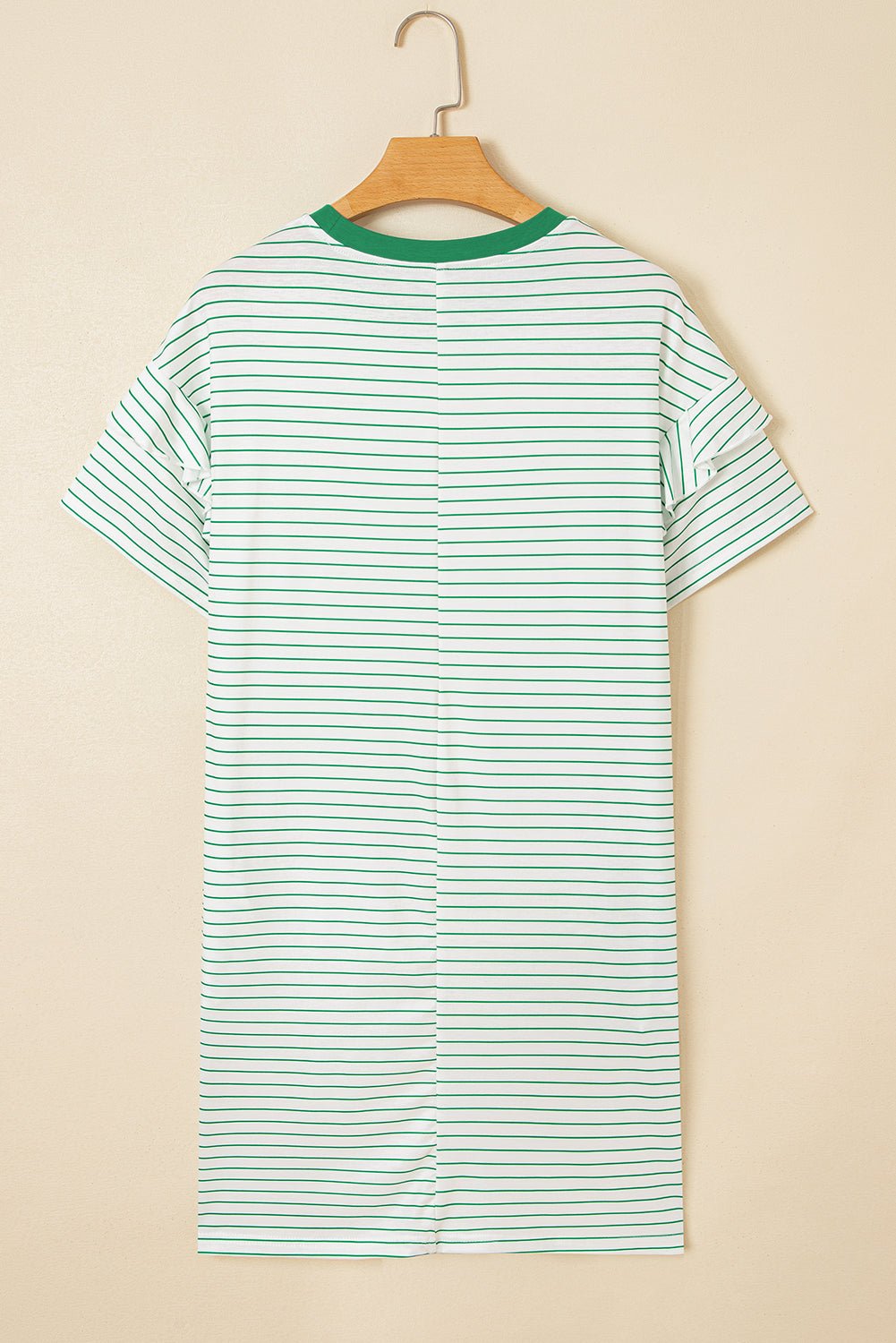 Green Stripe Ruffle Short Sleeve T Shirt Mini Dress - MAD RUFFI