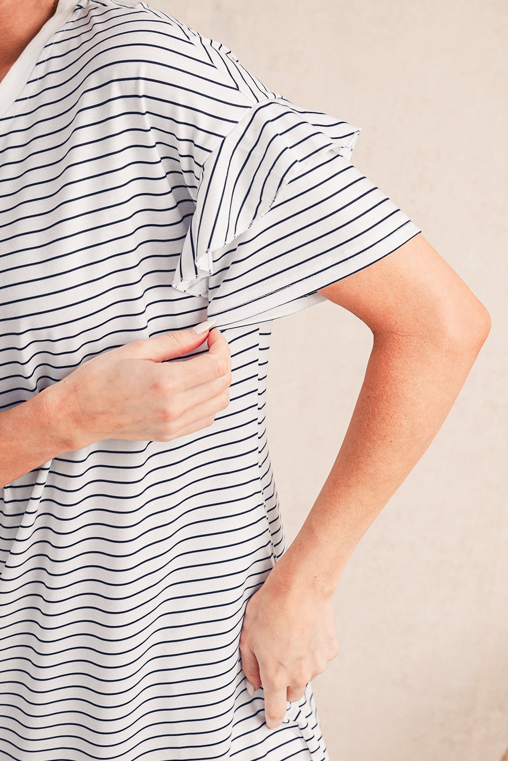 Green Stripe Ruffle Short Sleeve T Shirt Mini Dress - MAD RUFFI