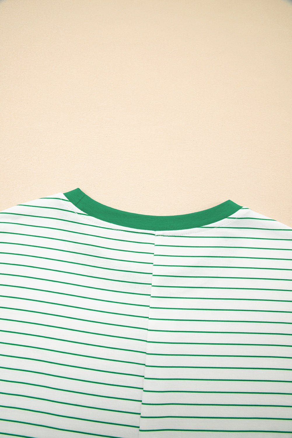 Green Stripe Ruffle Short Sleeve T Shirt Mini Dress - MAD RUFFI