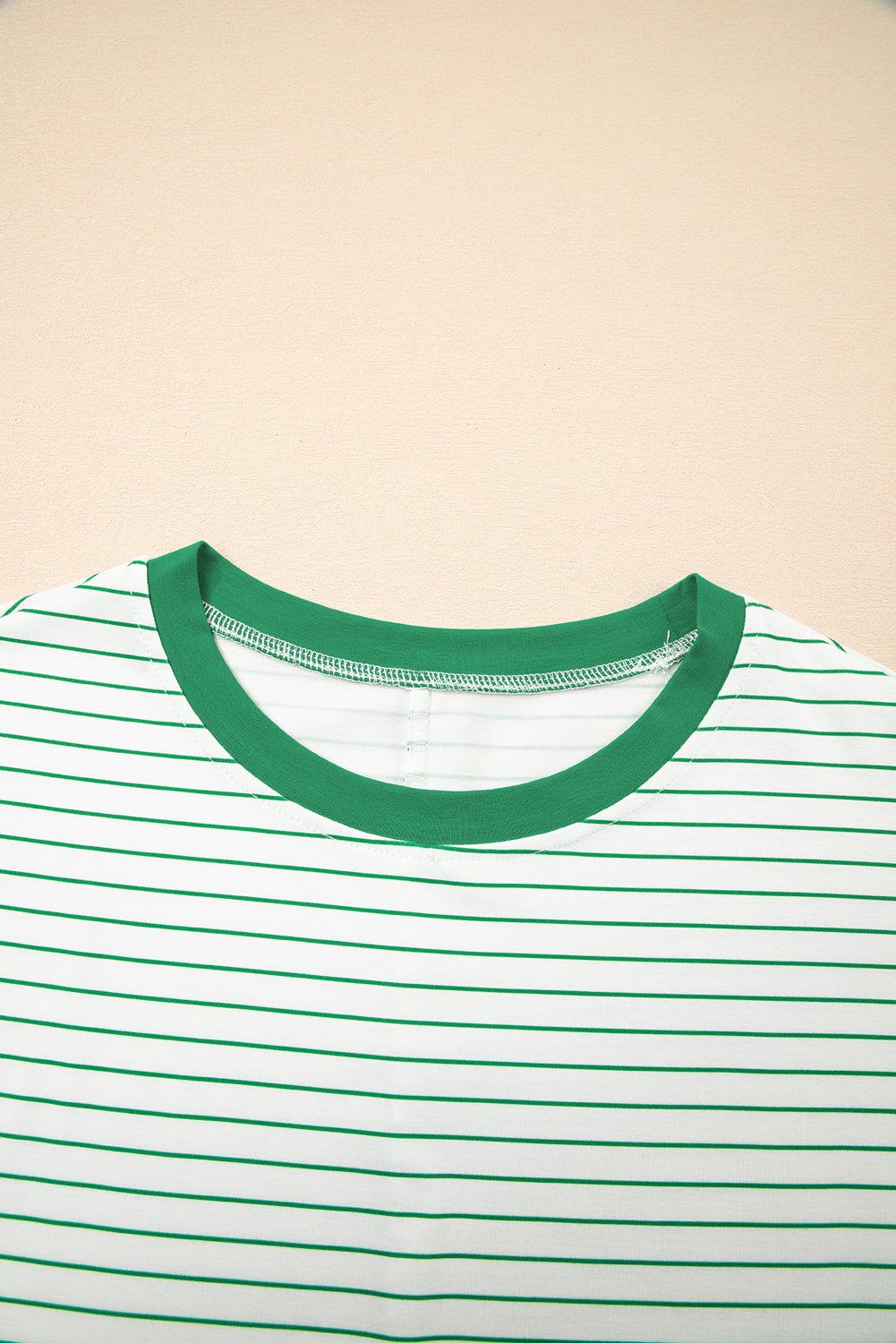 Green Stripe Ruffle Short Sleeve T Shirt Mini Dress - MAD RUFFI