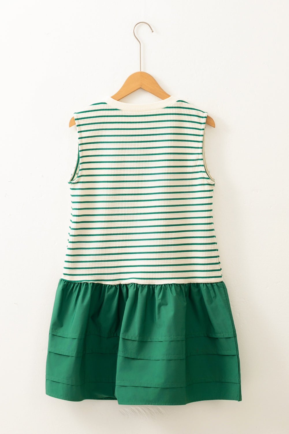 Green Stripe Woven Ruffled Sleeveless Mini Dress - MAD RUFFI