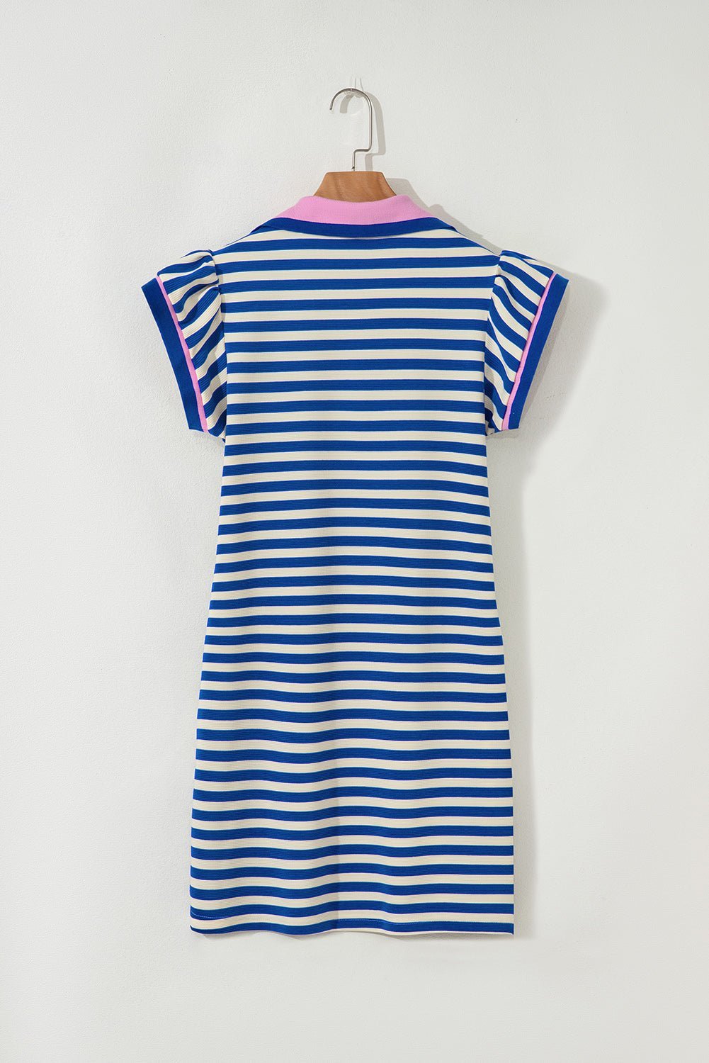 Green Striped Ruffle Short Sleeve Pop of Color Neckline Dress - MAD RUFFI