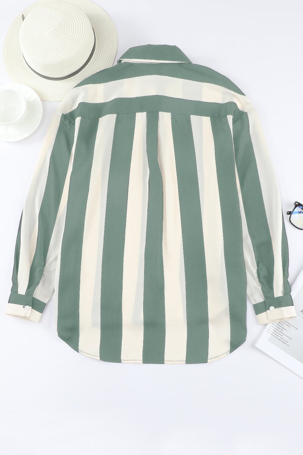 Green Striped Soft Relaxed Button Up Shirt - MAD RUFFI