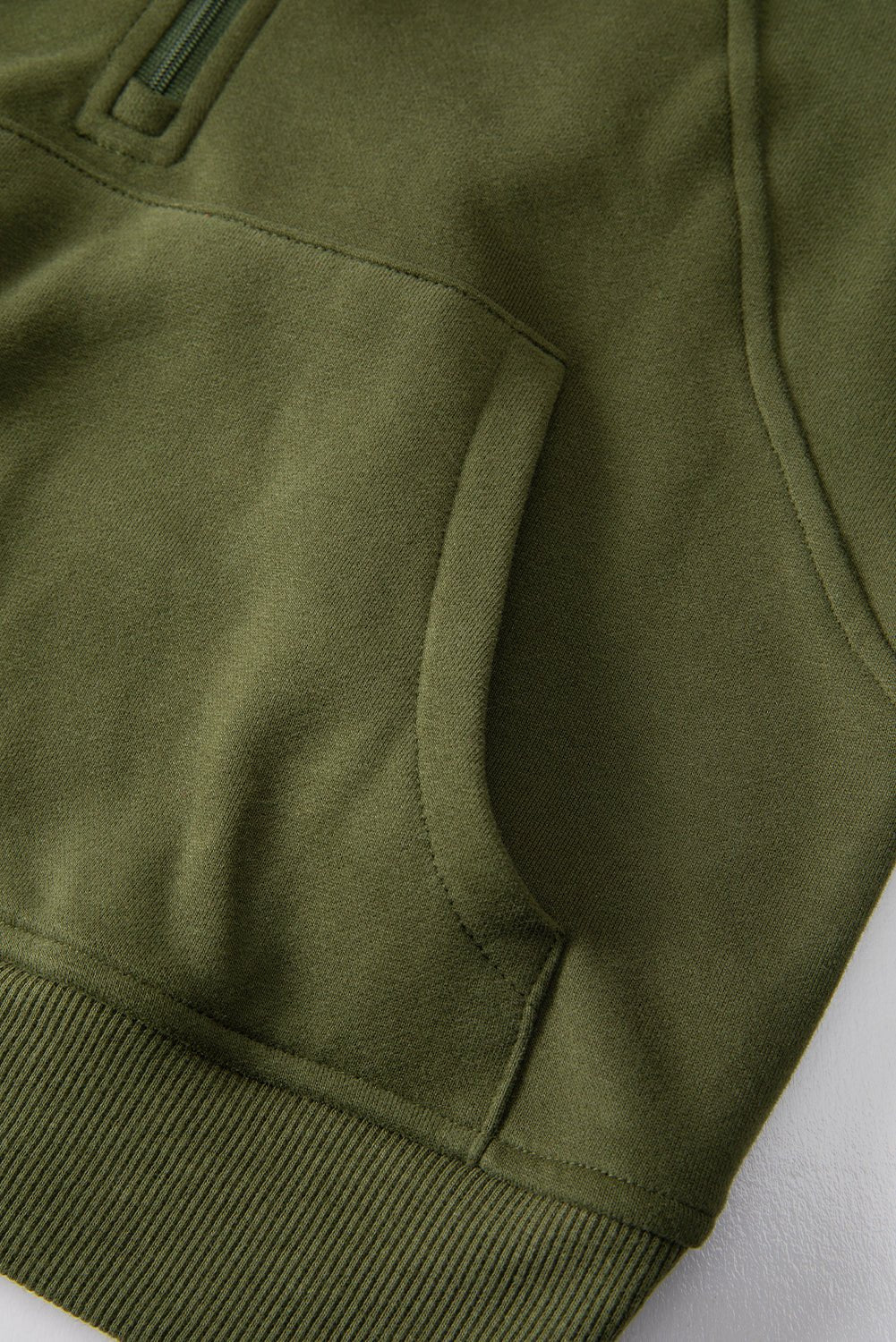 Green Zip Up Stand Collar Ribbed Thumbhole Sleeve Sweatshirt - MAD RUFFI