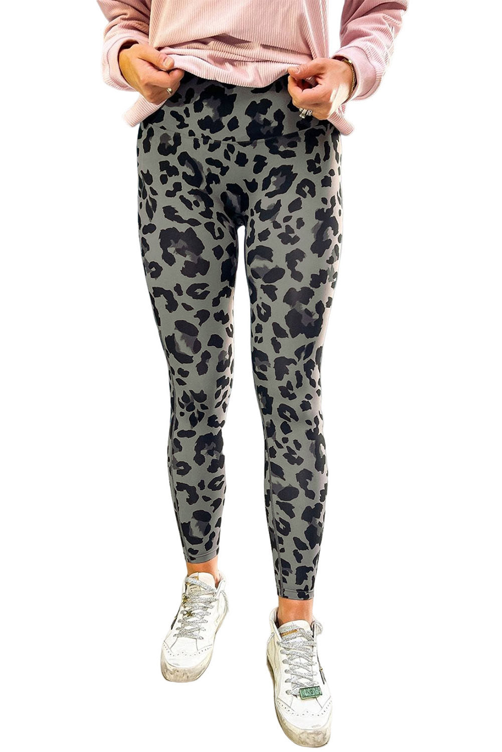 Grey Leopard Print Casual High Waist Leggings - MAD RUFFI