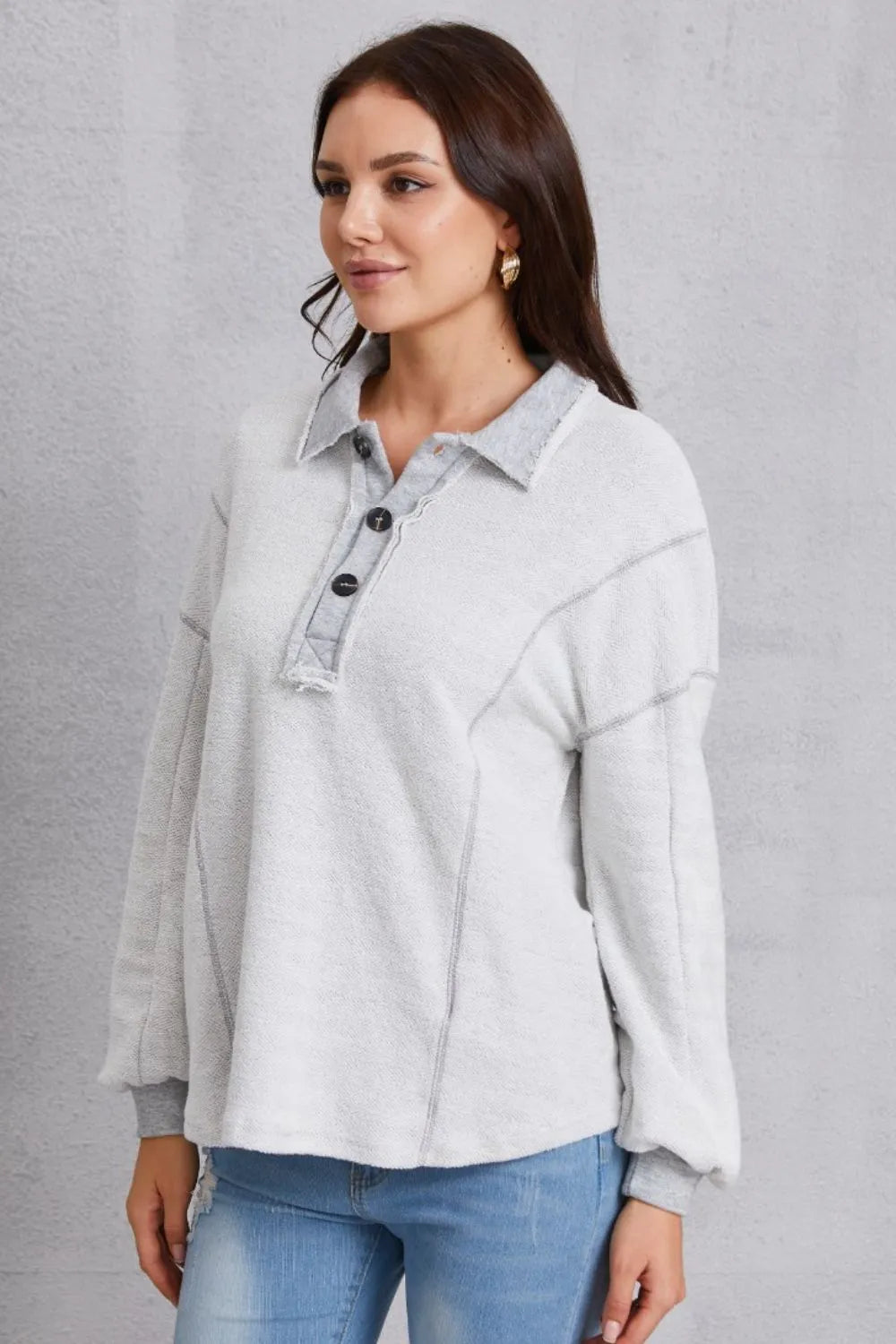 Half Button Dropped Shoulder Sweatshirt - MAD RUFFI