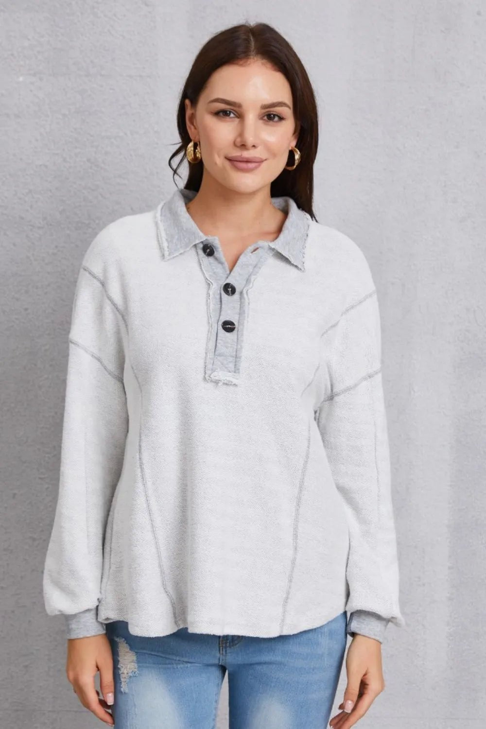 Half Button Dropped Shoulder Sweatshirt - MAD RUFFI