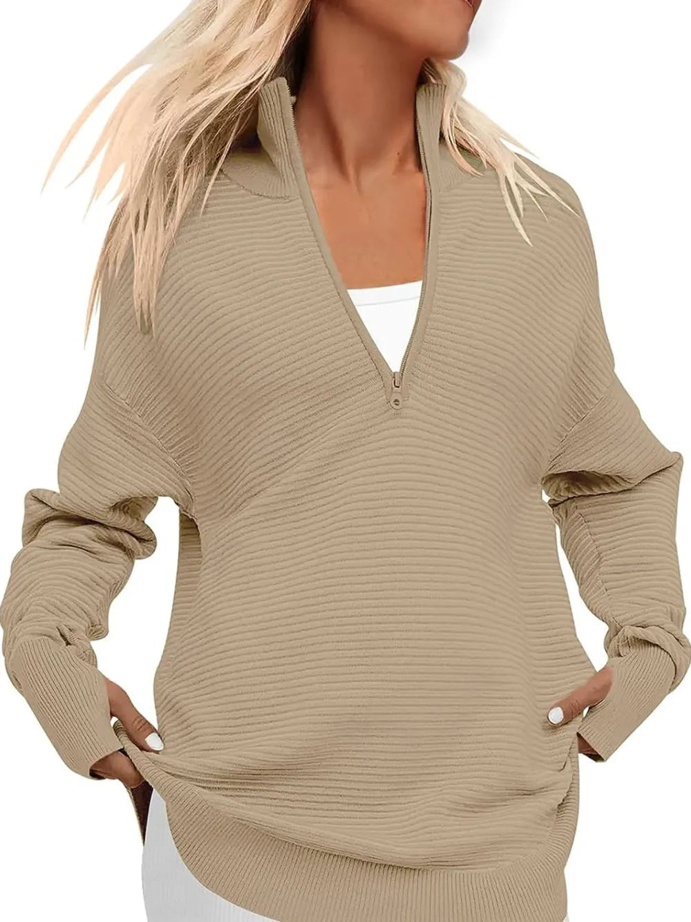 Half Zip Long Sleeve Knit Top - MAD RUFFI