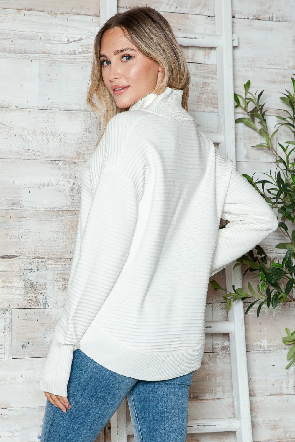 Half Zip Long Sleeve Knit Top - MAD RUFFI