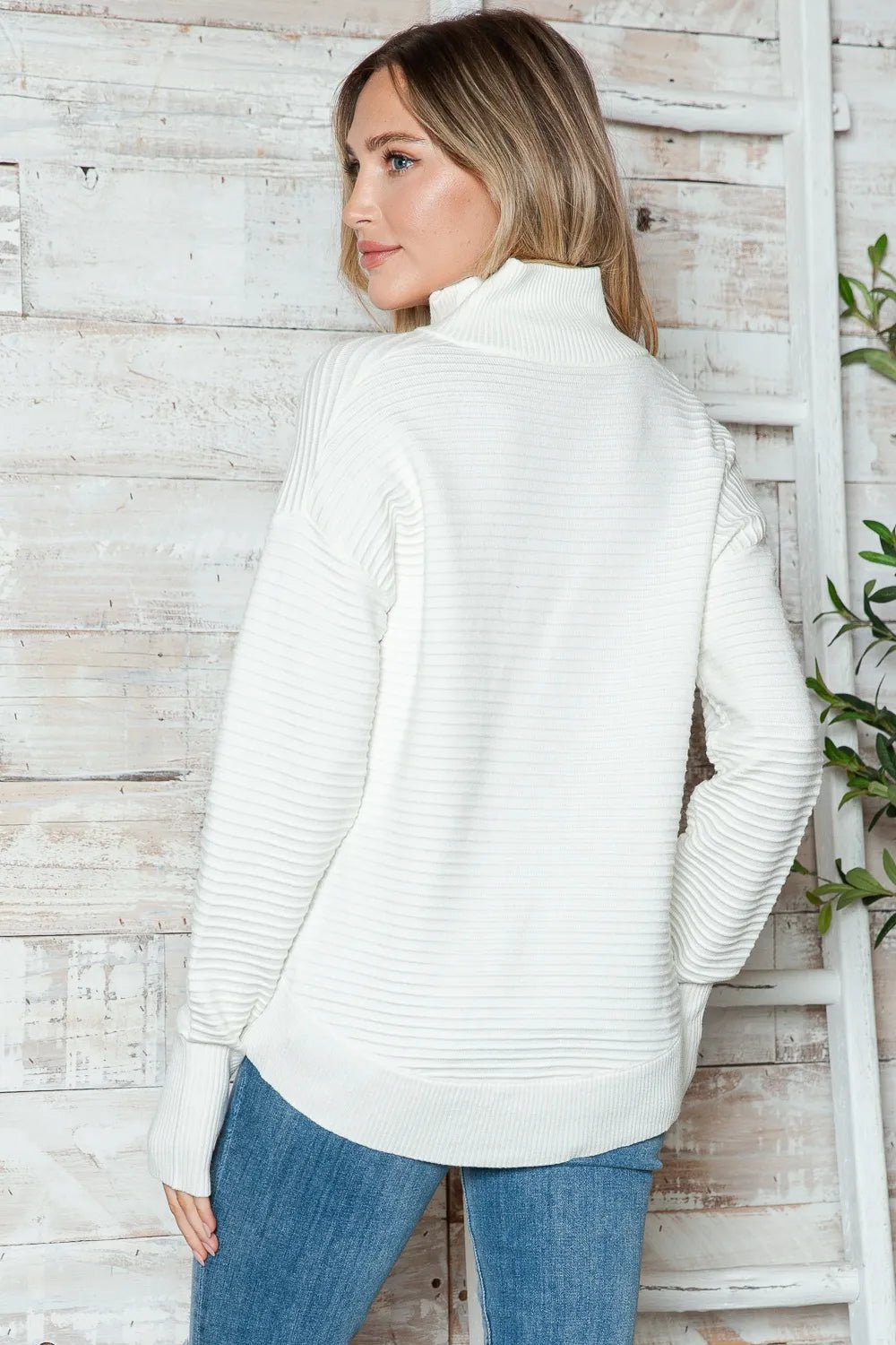 Half Zip Long Sleeve Knit Top - MAD RUFFI